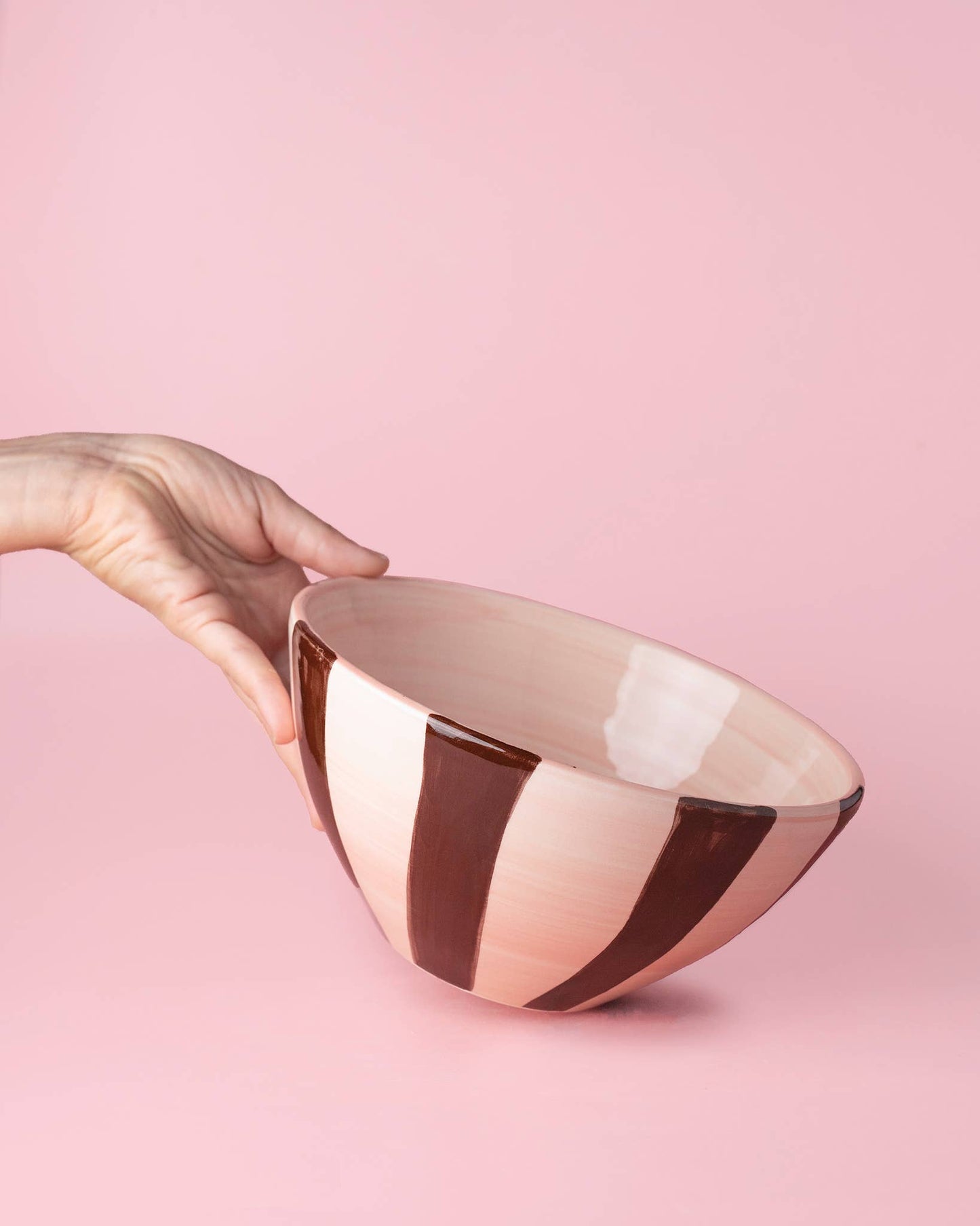 Ceramic salad bowl PINK AND CHOCOLATE BROWN