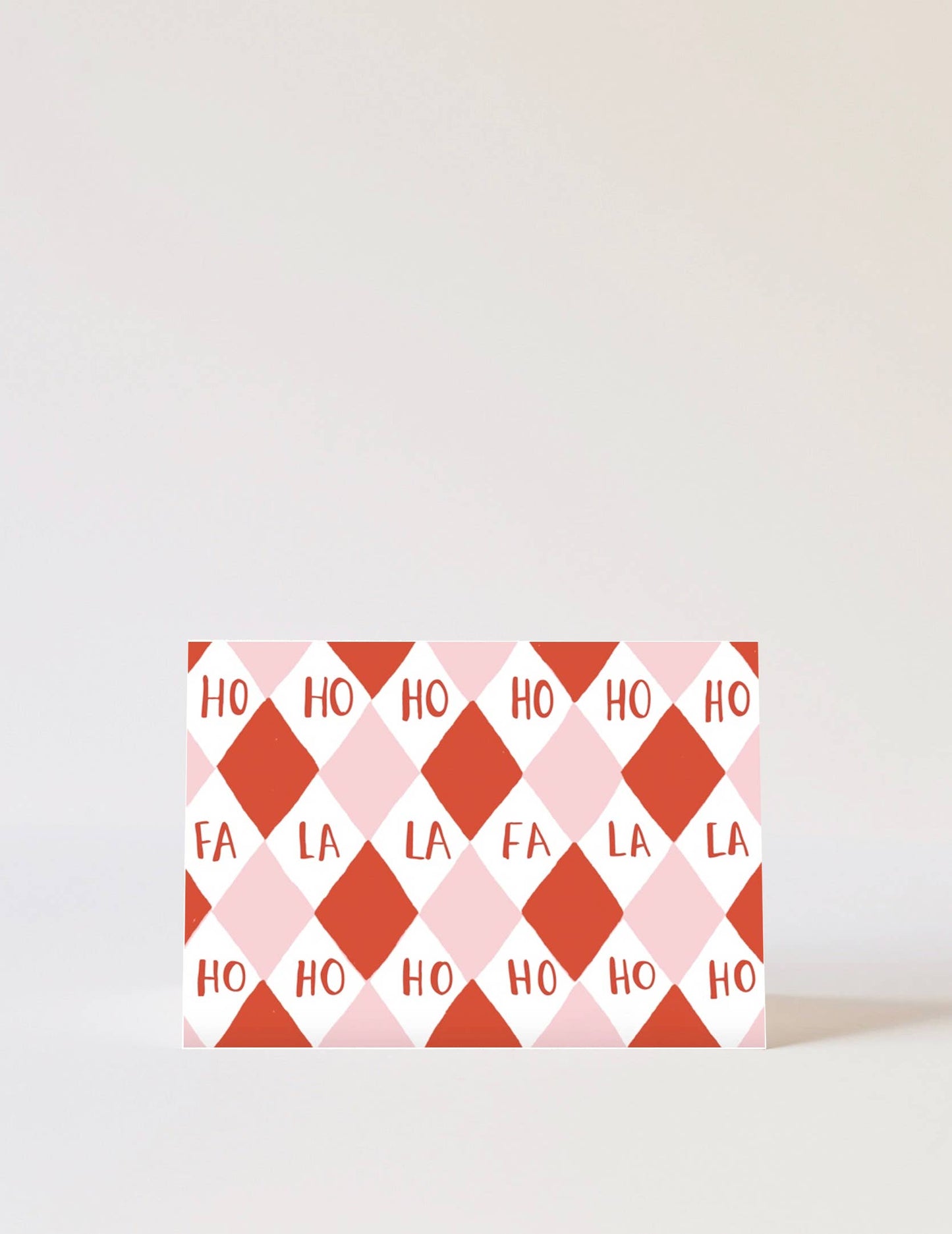 Harlequin Christmas Ho Ho Fa La Card Pink & Red
