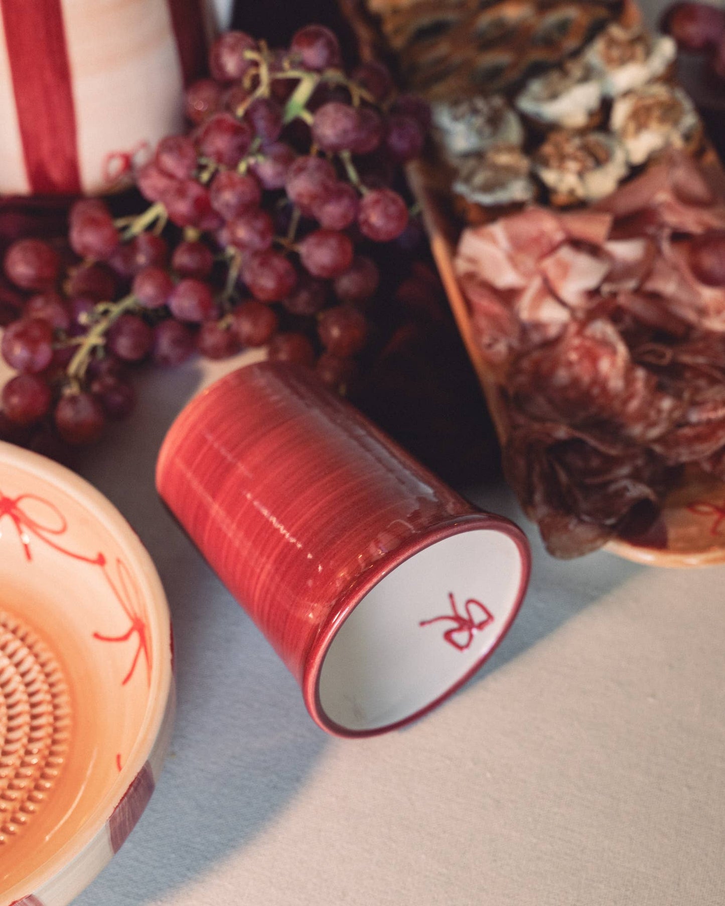 Ceramic Breakfast Cup 250 ml - Burgundy & Beige - Noelle