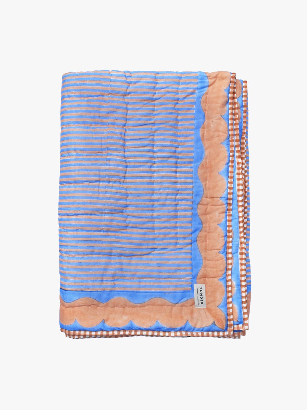 Organic Cotton Quilted Blanket Cornflower and Toffee Candy Stripe