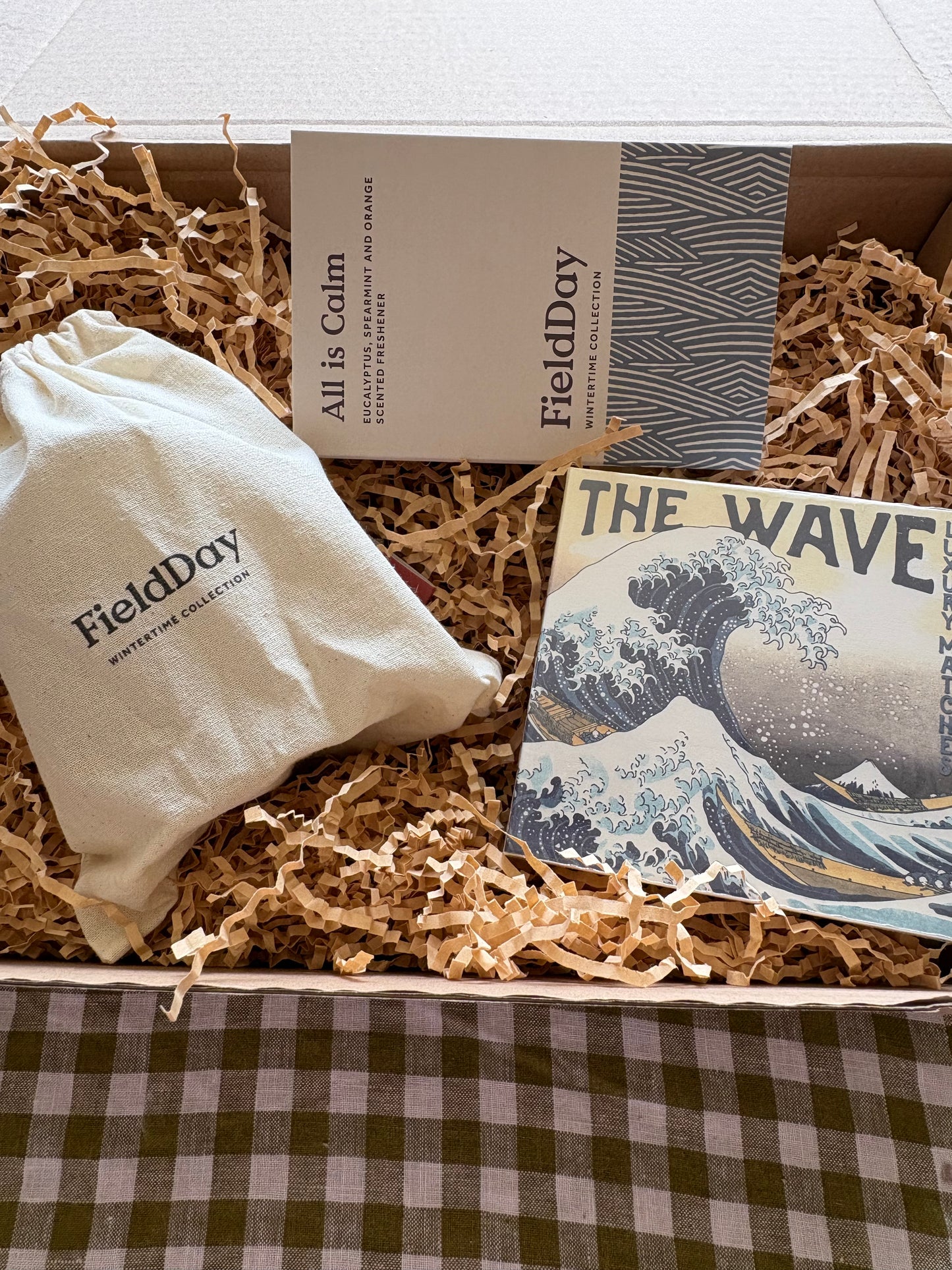 Men's FieldDay candle box gift set for him. Matches, air freshener and candle.