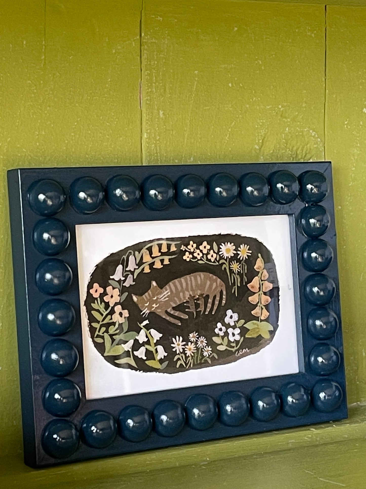 Navy blue Bobbin Wooden Frame with Cat print