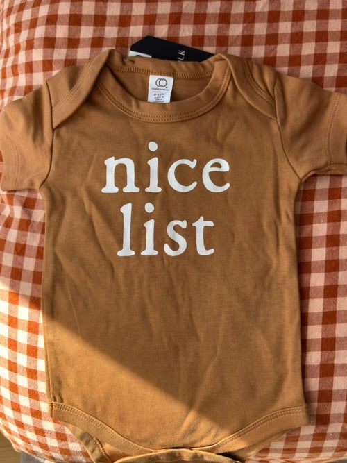 Christmas Nice List Romper, organic cotton