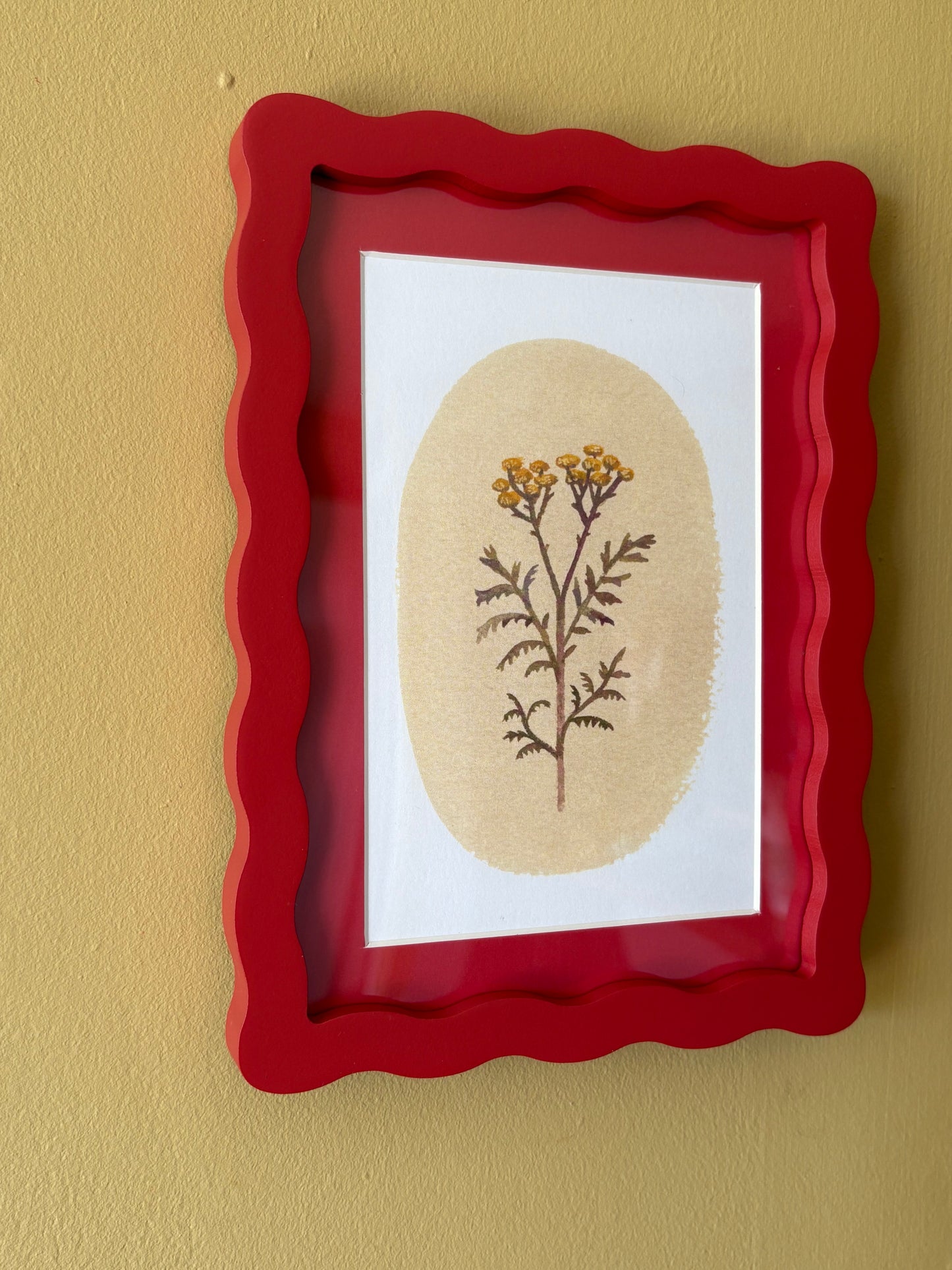 Red Wooden wave picture frame with floral print