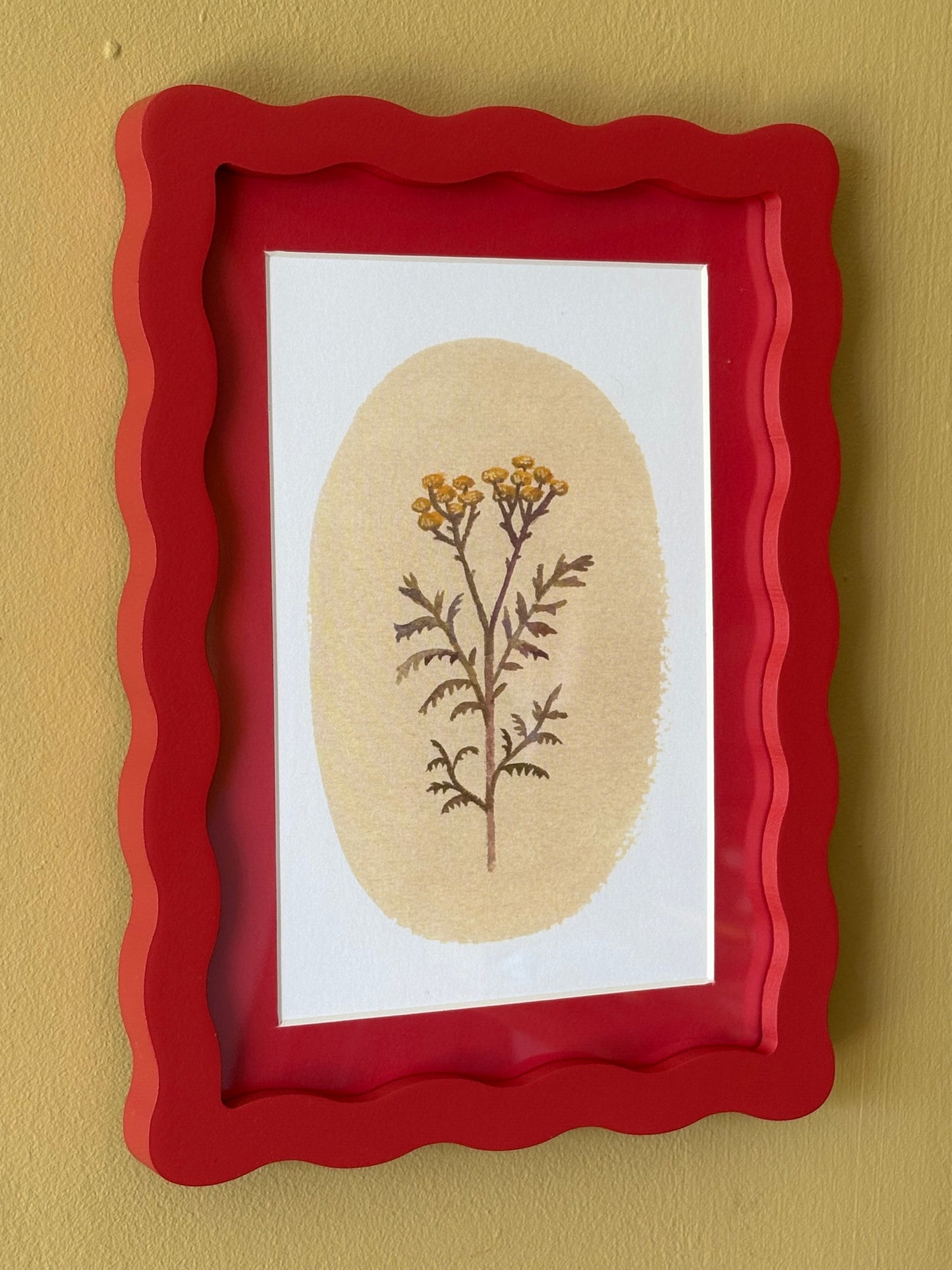 Red Wooden wave picture frame with floral print