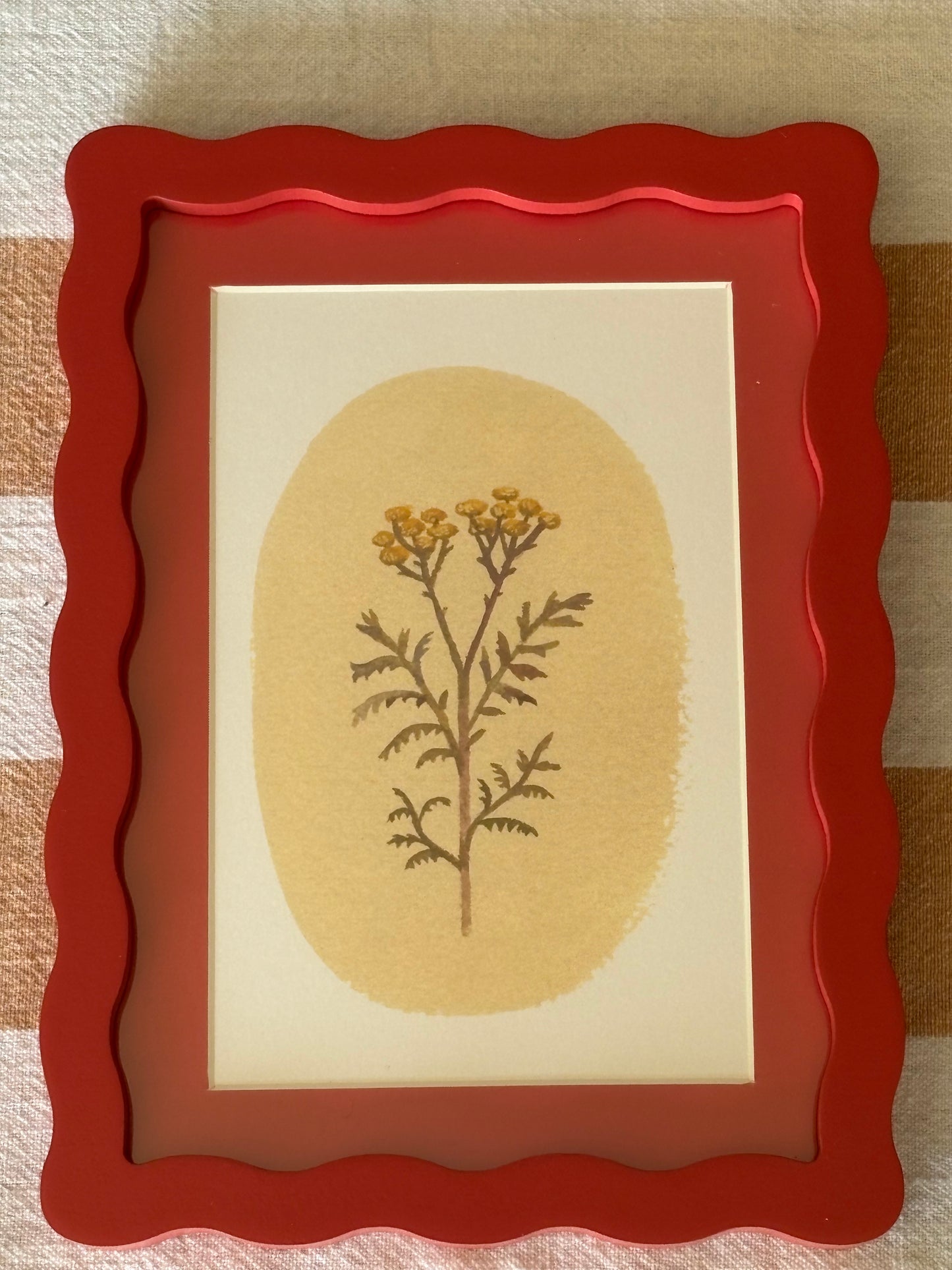 Red Wooden wave picture frame with floral print