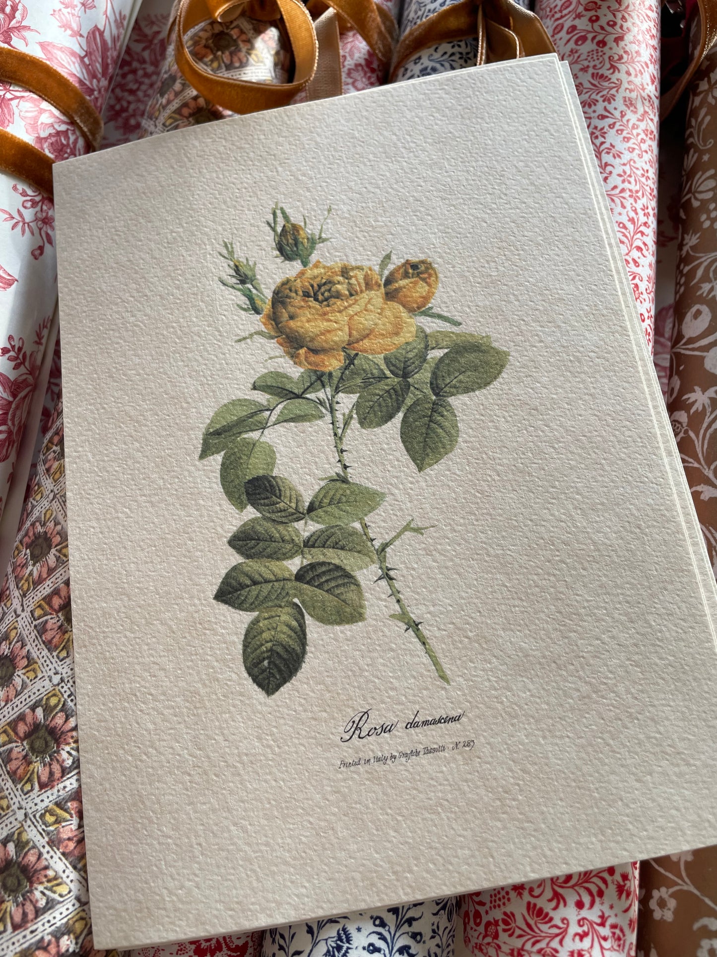 Vintage Yellow Floral Italian Fine Print
