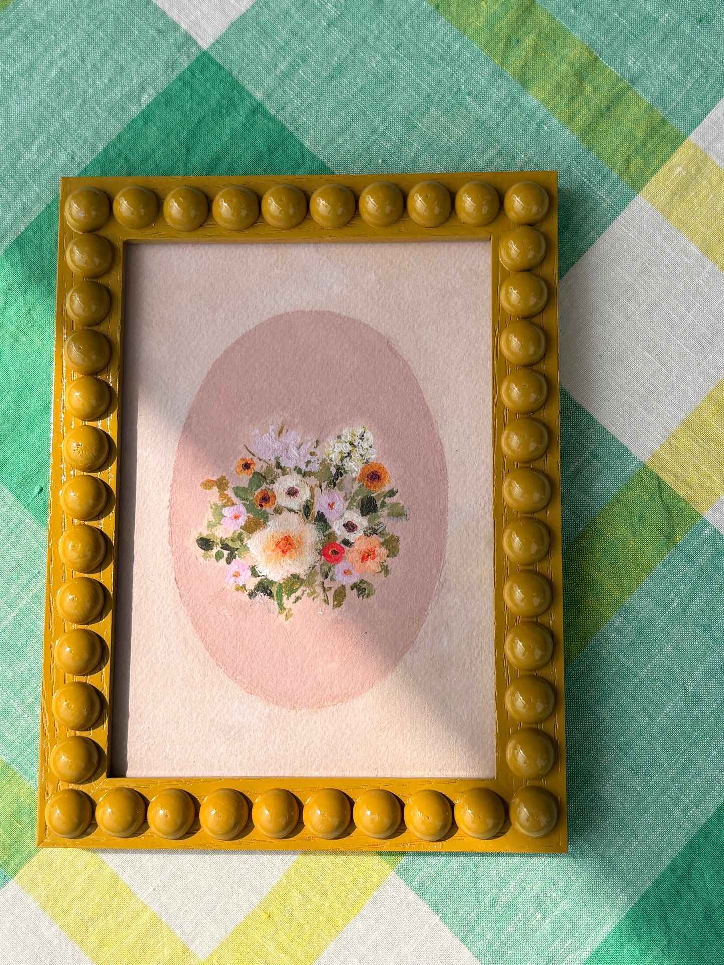Wooden bobbin frame with Floral Brittany Smith giclee print