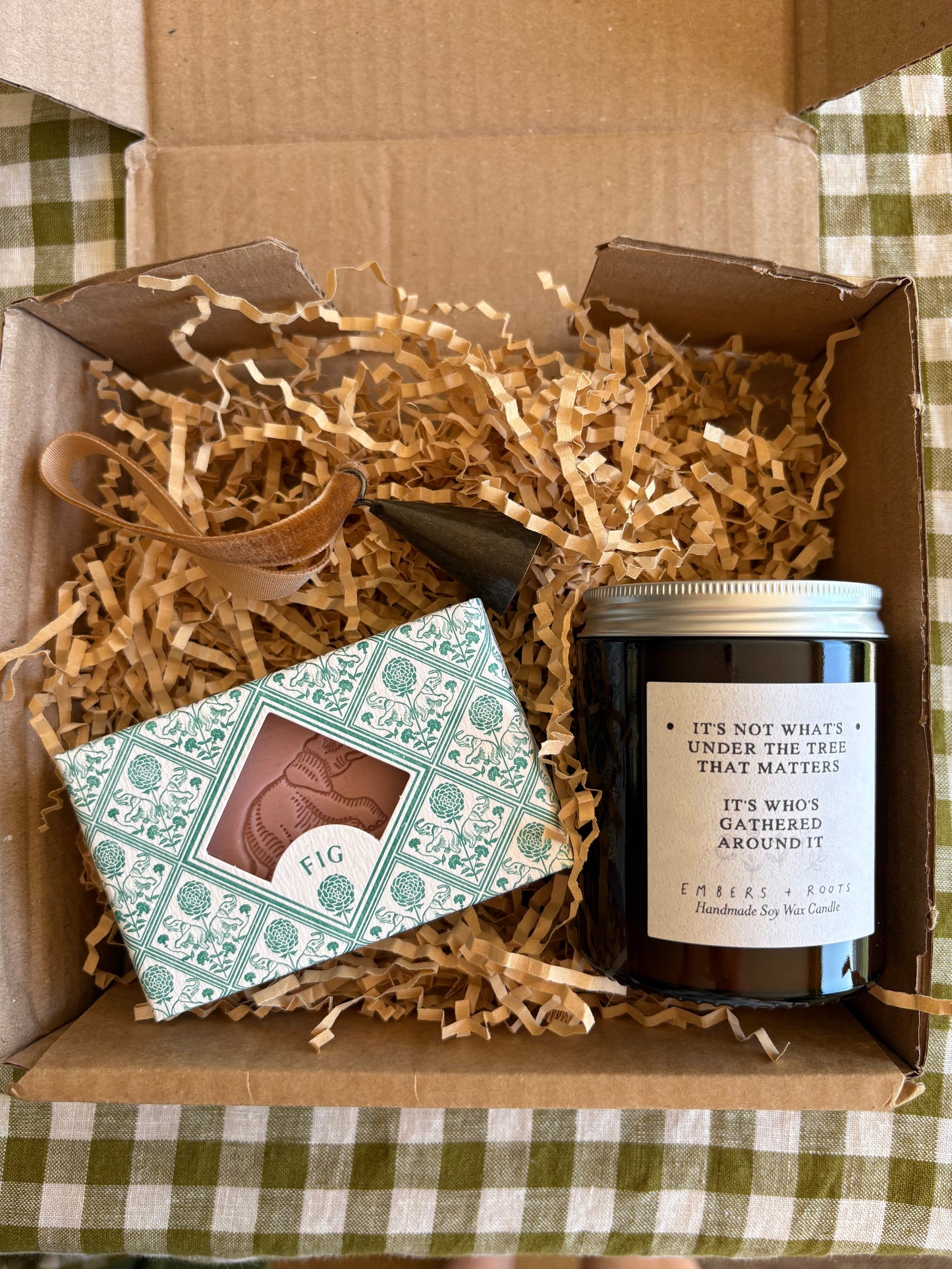 Christmas Gift box with a candle, soap and decorative bell