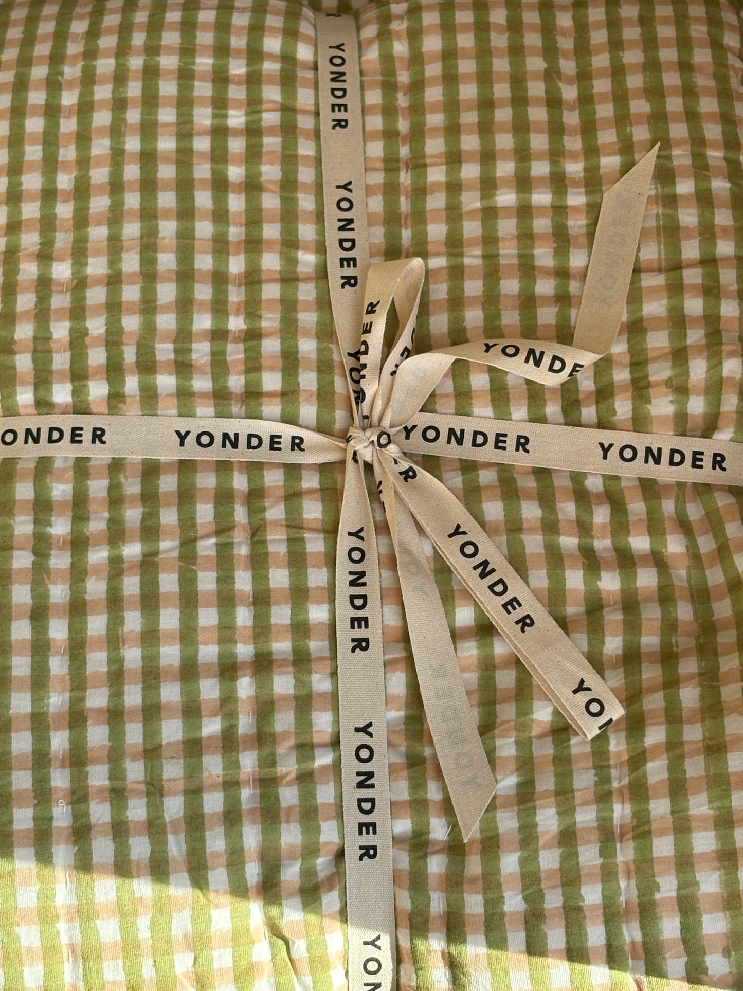 Organic Cotton Quilted Blanket Fudge and pistachio gingham check