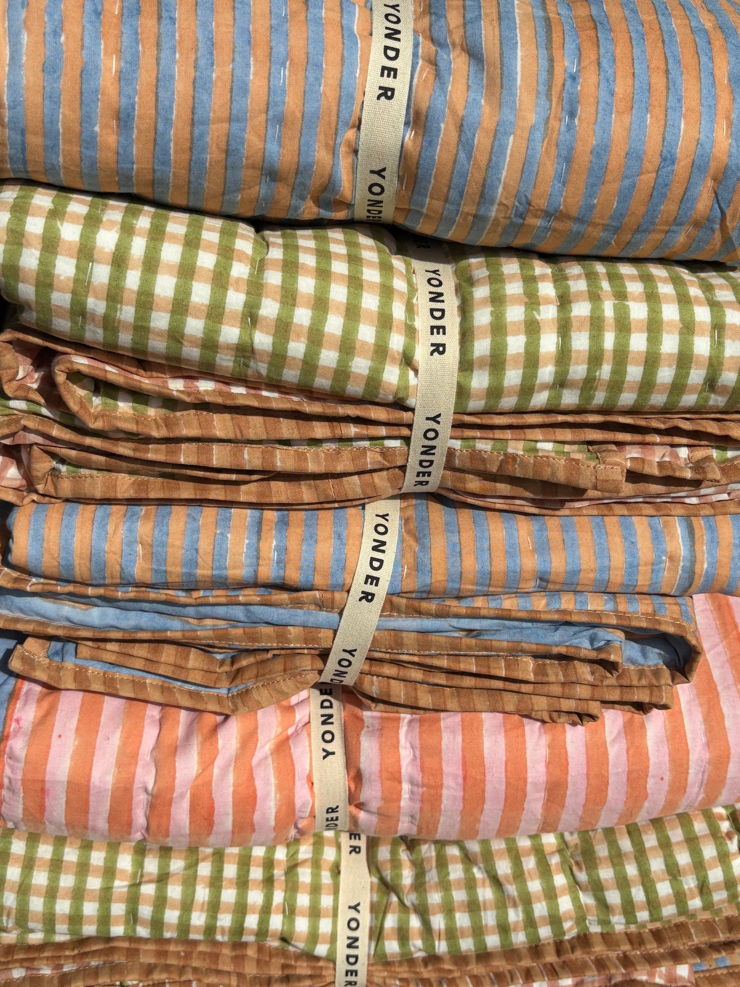 Organic Cotton Quilted Blanket Cornflower and Toffee Candy Stripe