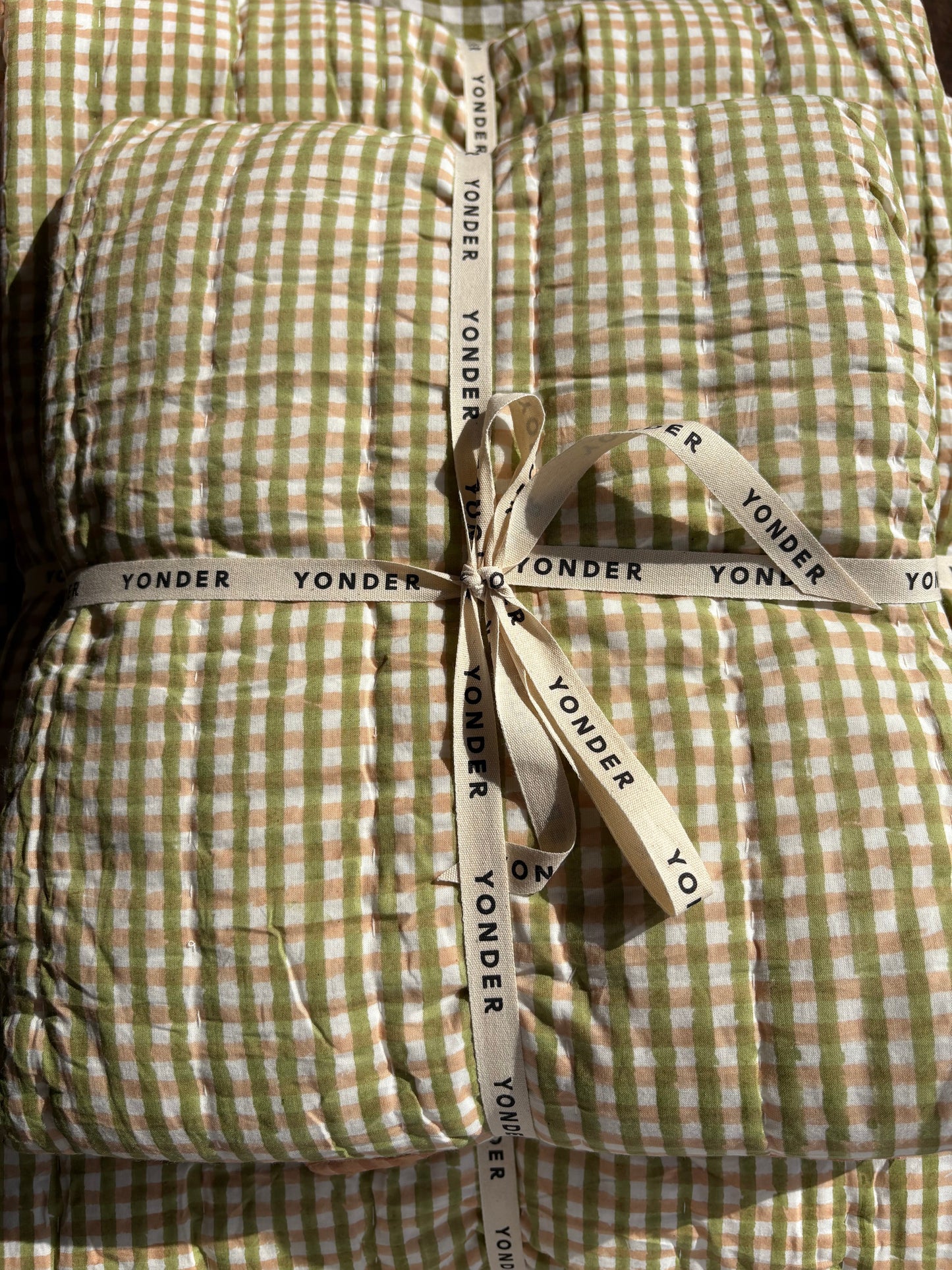 Organic Cotton Quilted Blanket Fudge and pistachio gingham check