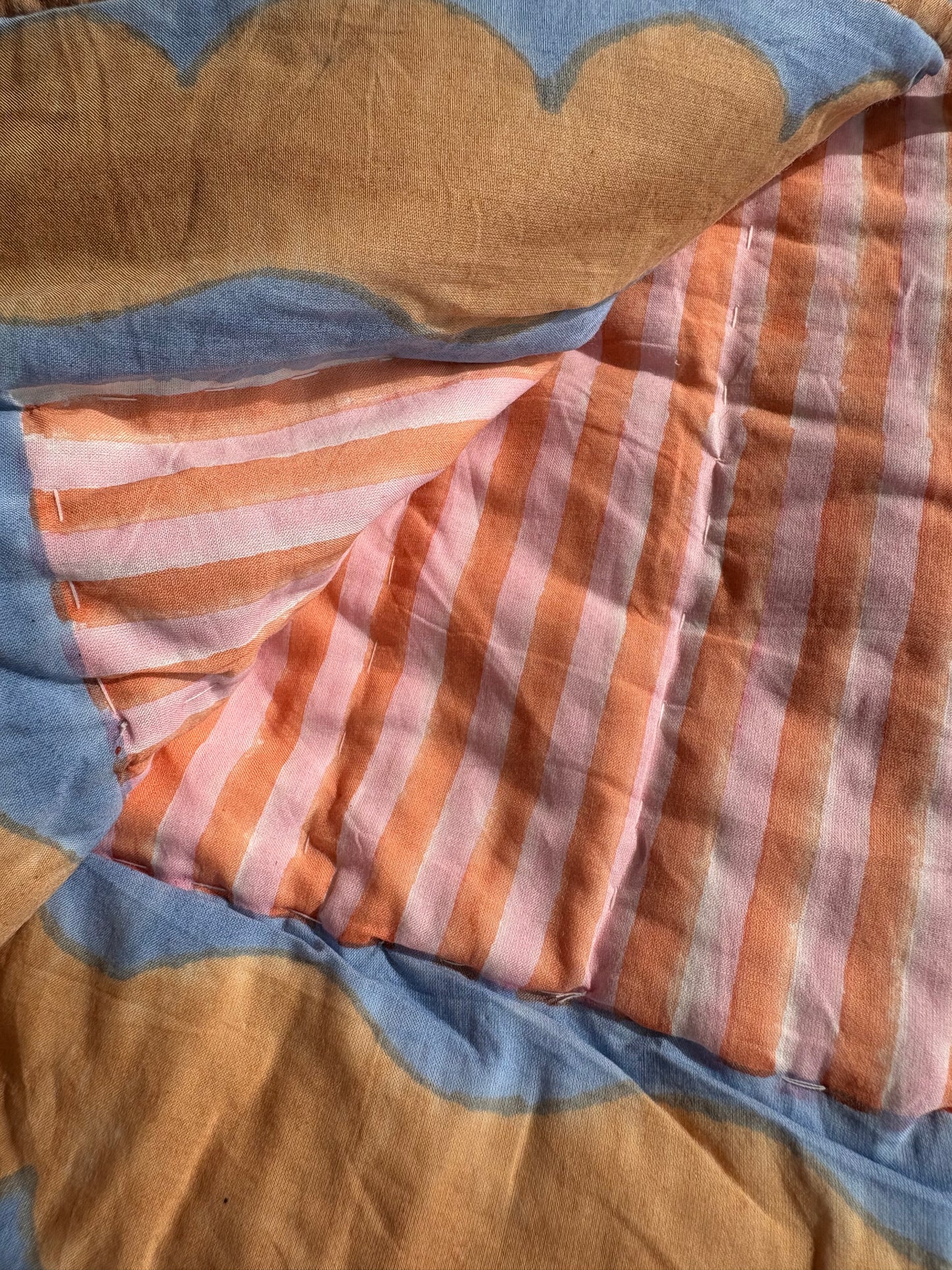 Organic Cotton Quilted Blanket Cornflower and Toffee Candy Stripe