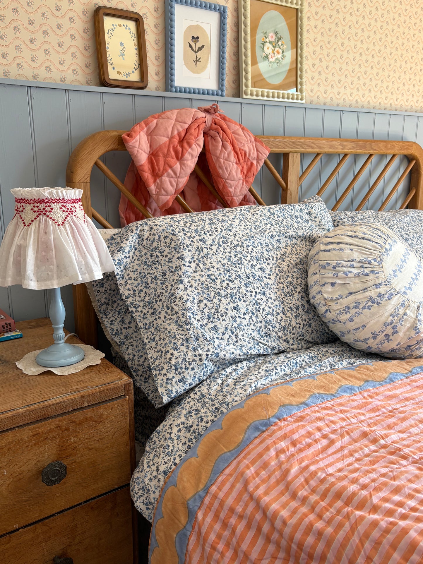 Organic Cotton Quilted Blanket Cornflower and Toffee Candy Stripe