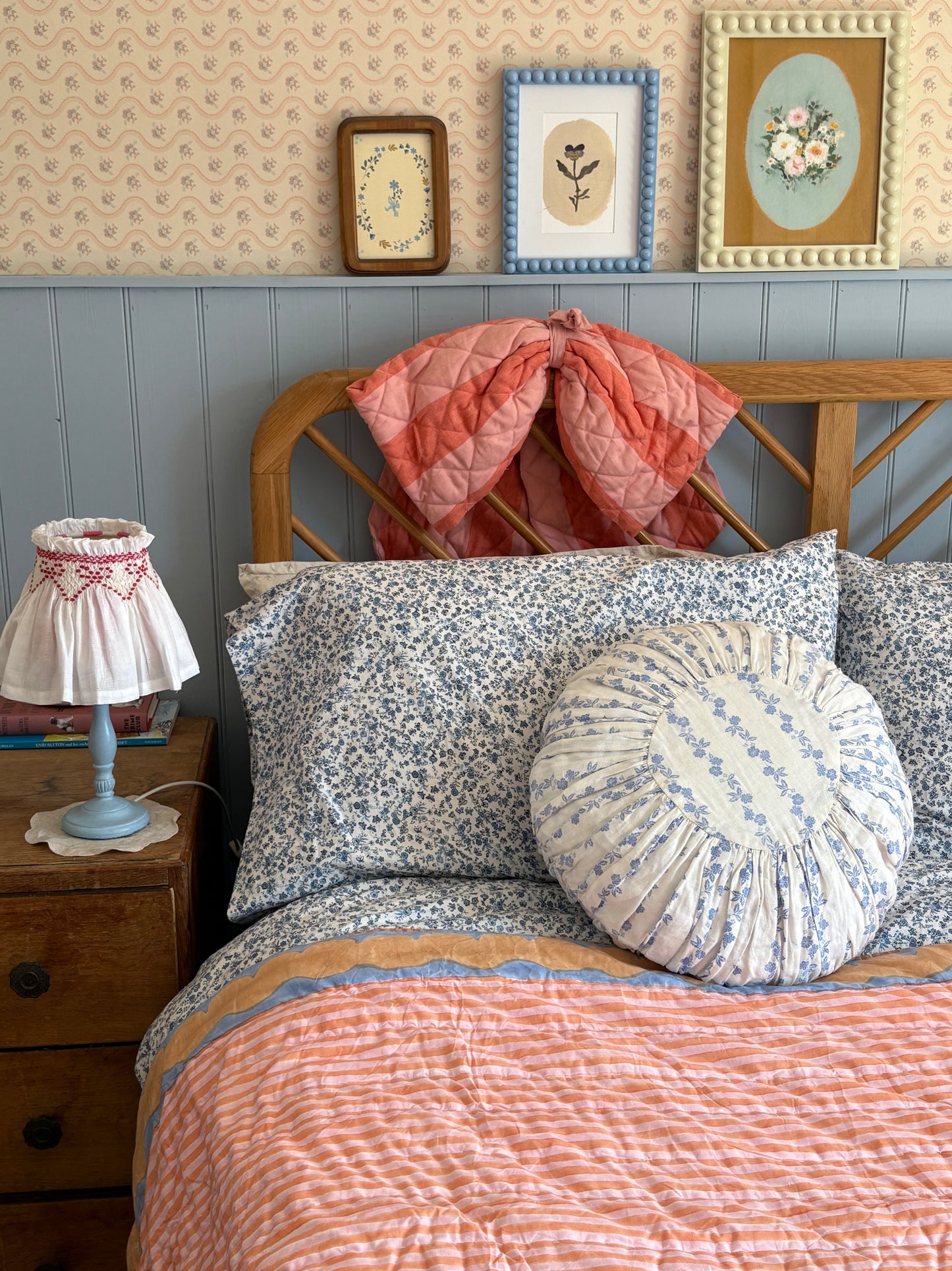 Organic Cotton Quilted Blanket Cornflower and Toffee Candy Stripe