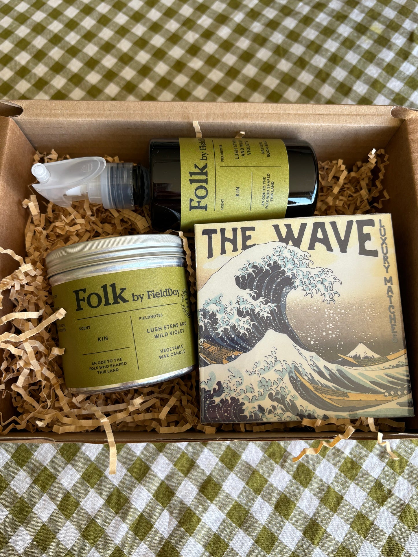Men's Luxury candle gift box. Folk candle, room spray and Archivist matches