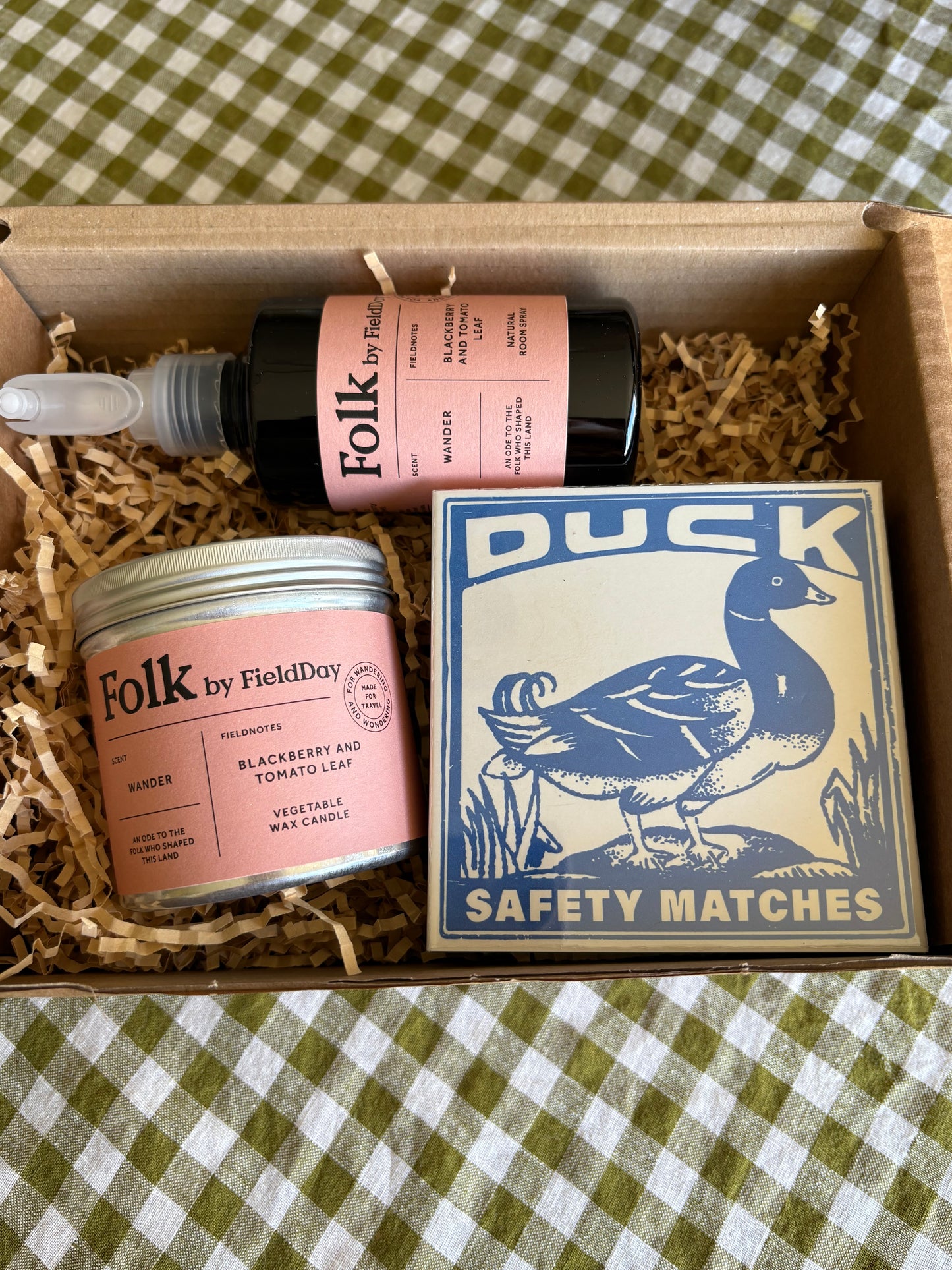Men's Luxury candle gift box. Folk candle, room spray and Archivist matches
