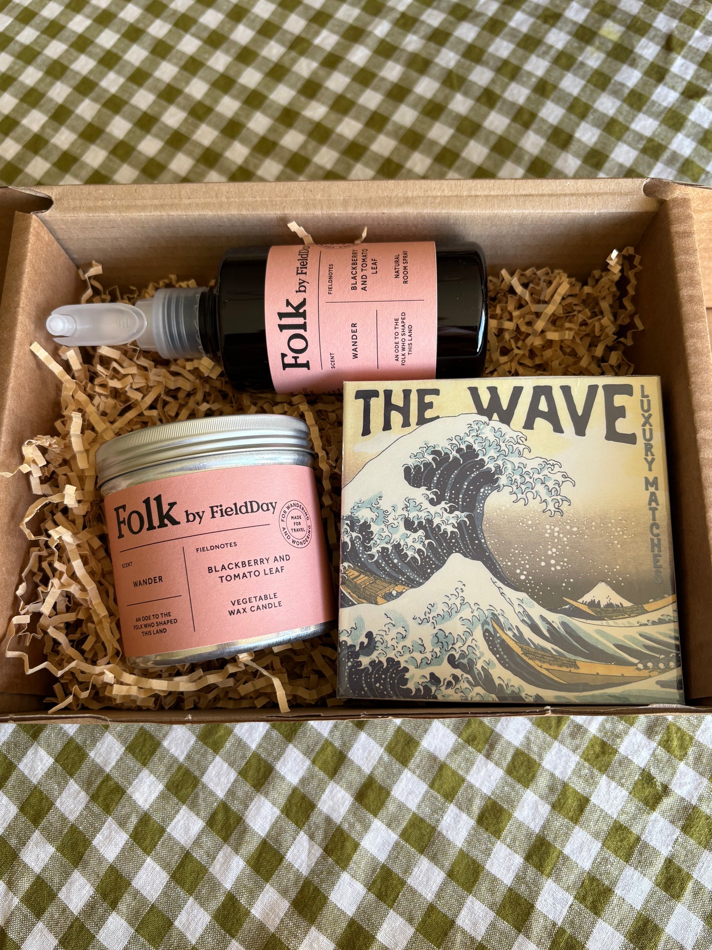 Men's Luxury candle gift box. Folk candle, room spray and Archivist matches