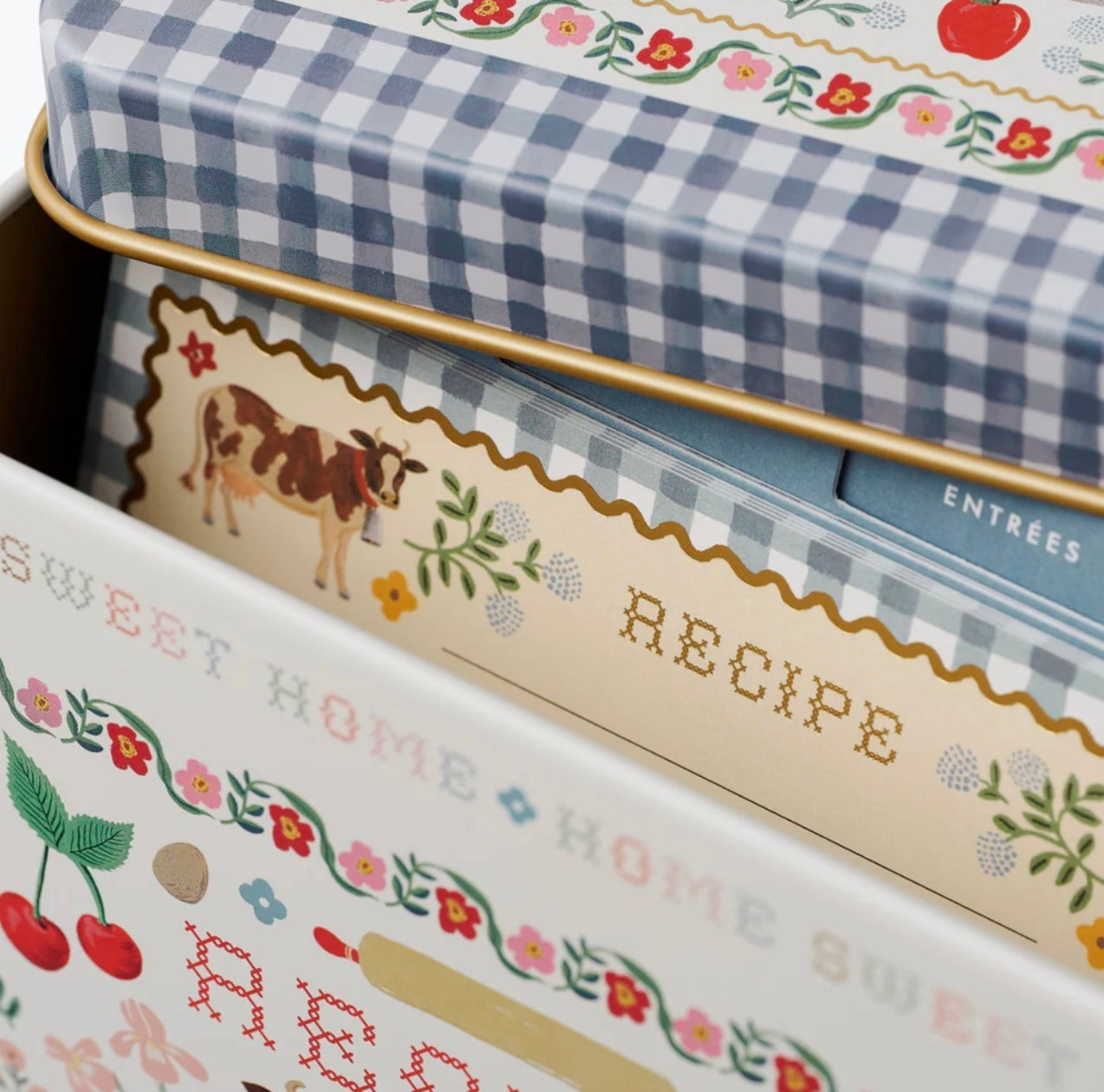 Home Sweet Home Cross Stitch Cow Recipe Tin