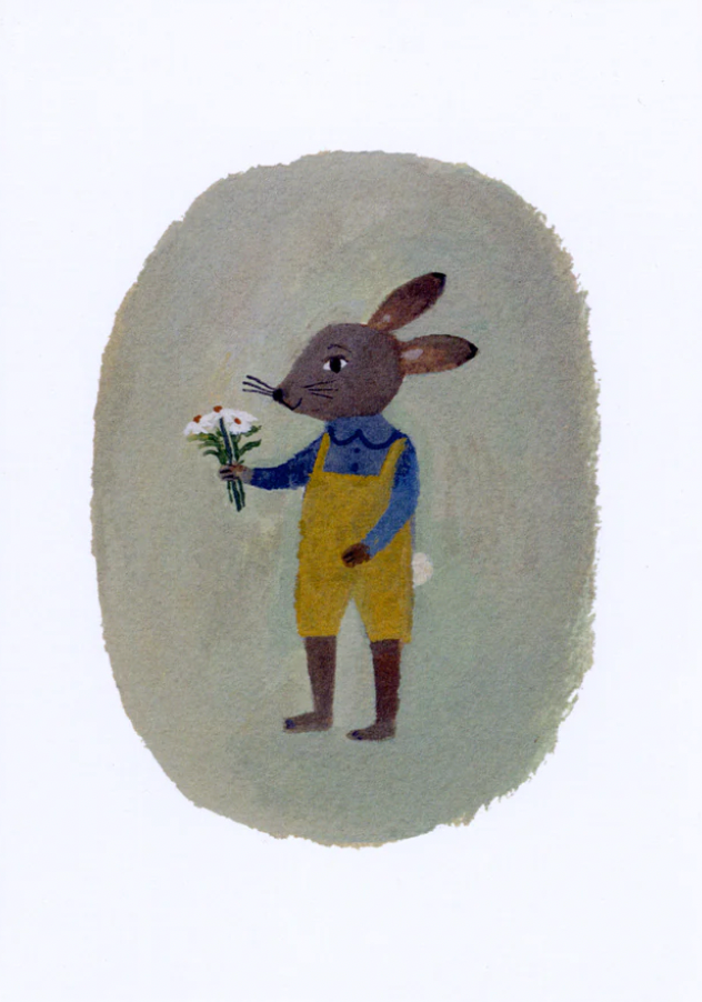 Handmade wooden blue bobbin frame with cute bunny print
