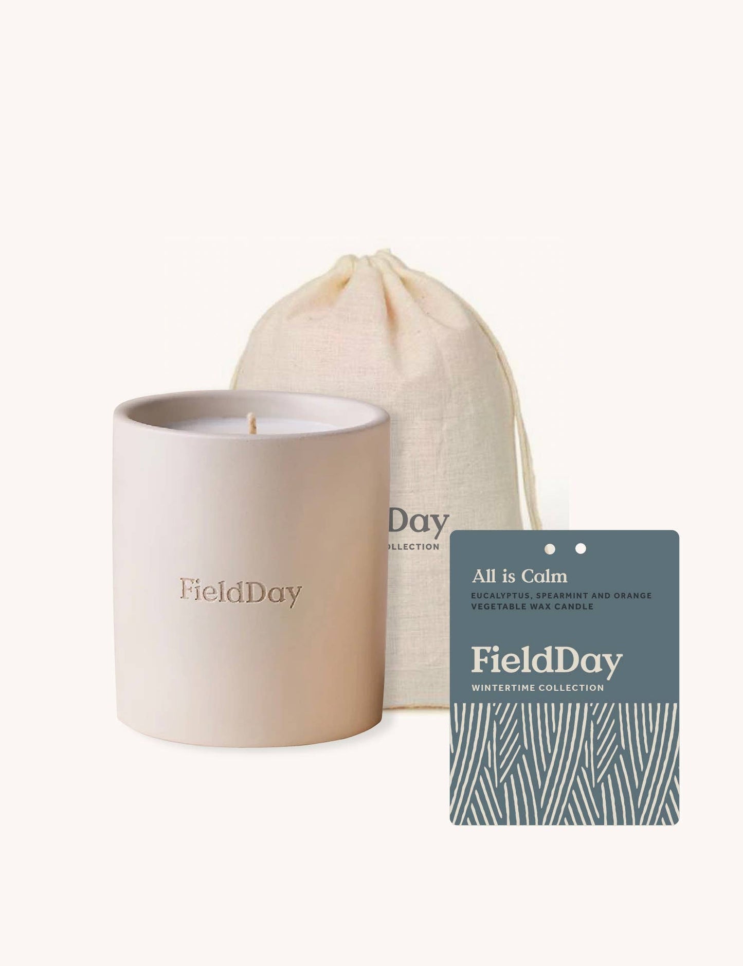 FieldDay Christmas All is Calm Soy Wax Large Candle. Eucalyptus, Spearmint and Orange
