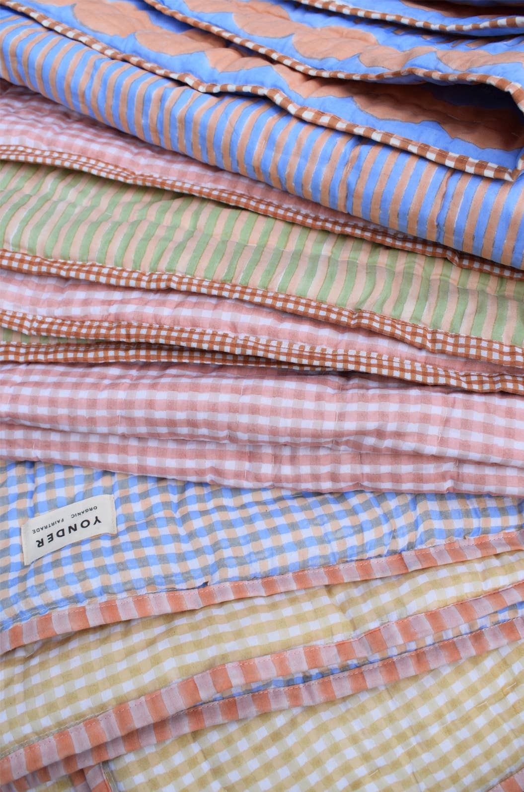 Organic Cotton Quilted Blanket Cornflower and Toffee Candy Stripe