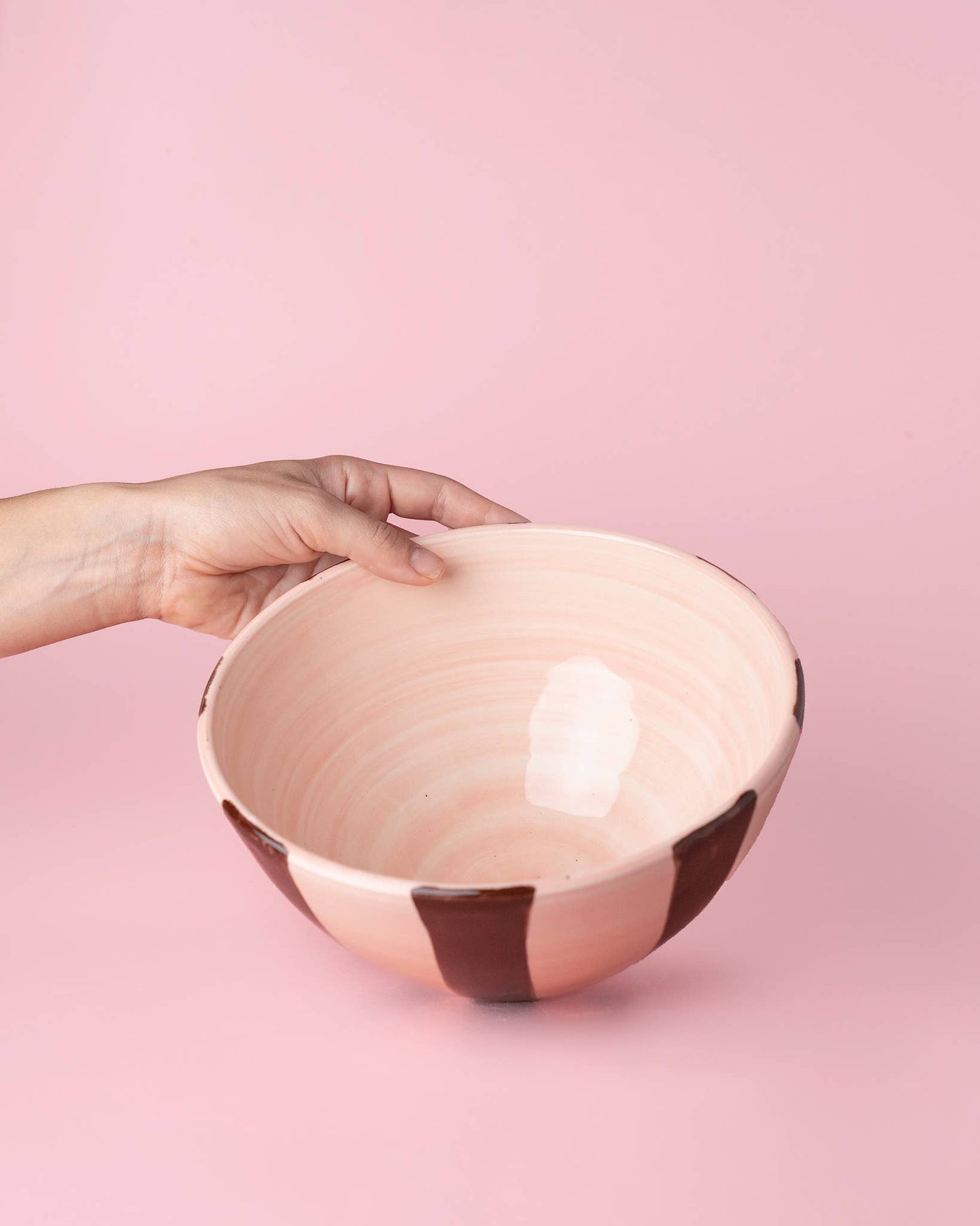 Ceramic salad bowl PINK AND CHOCOLATE BROWN