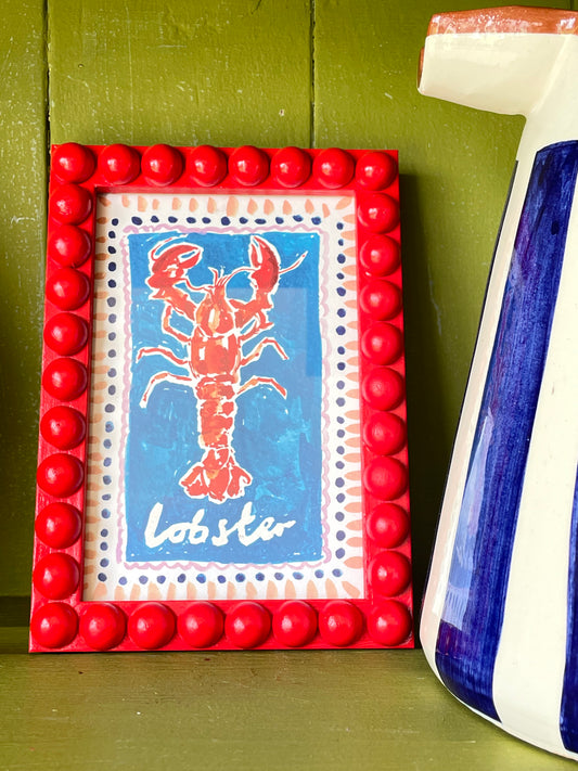 Red wooden Bobbin Frame with lobster print