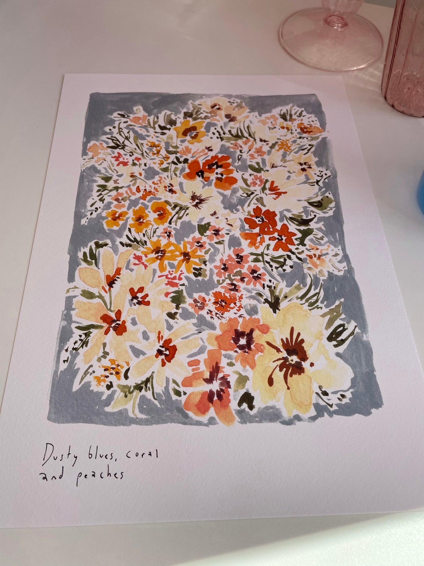 Pale Blue Floral Print A4