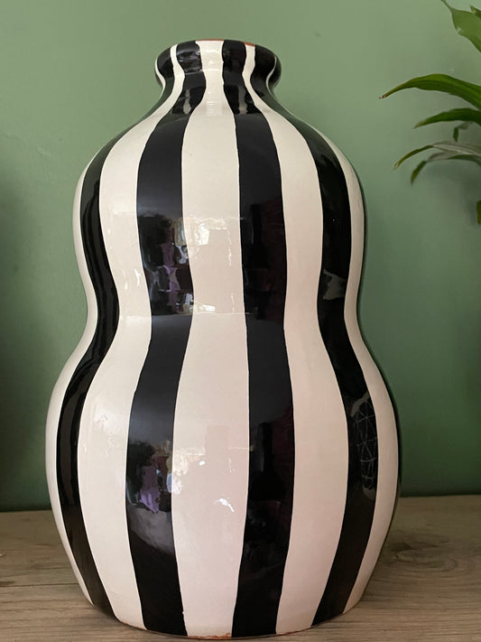 Casa Cubista Large Gourd Bold Stripe Black Vase