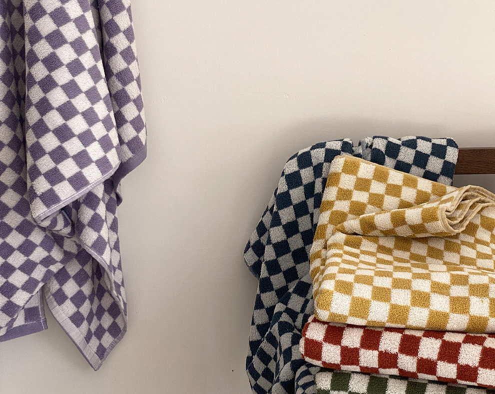 Checkered Lilac Hand Towel. Tea Towel Staying In Studio