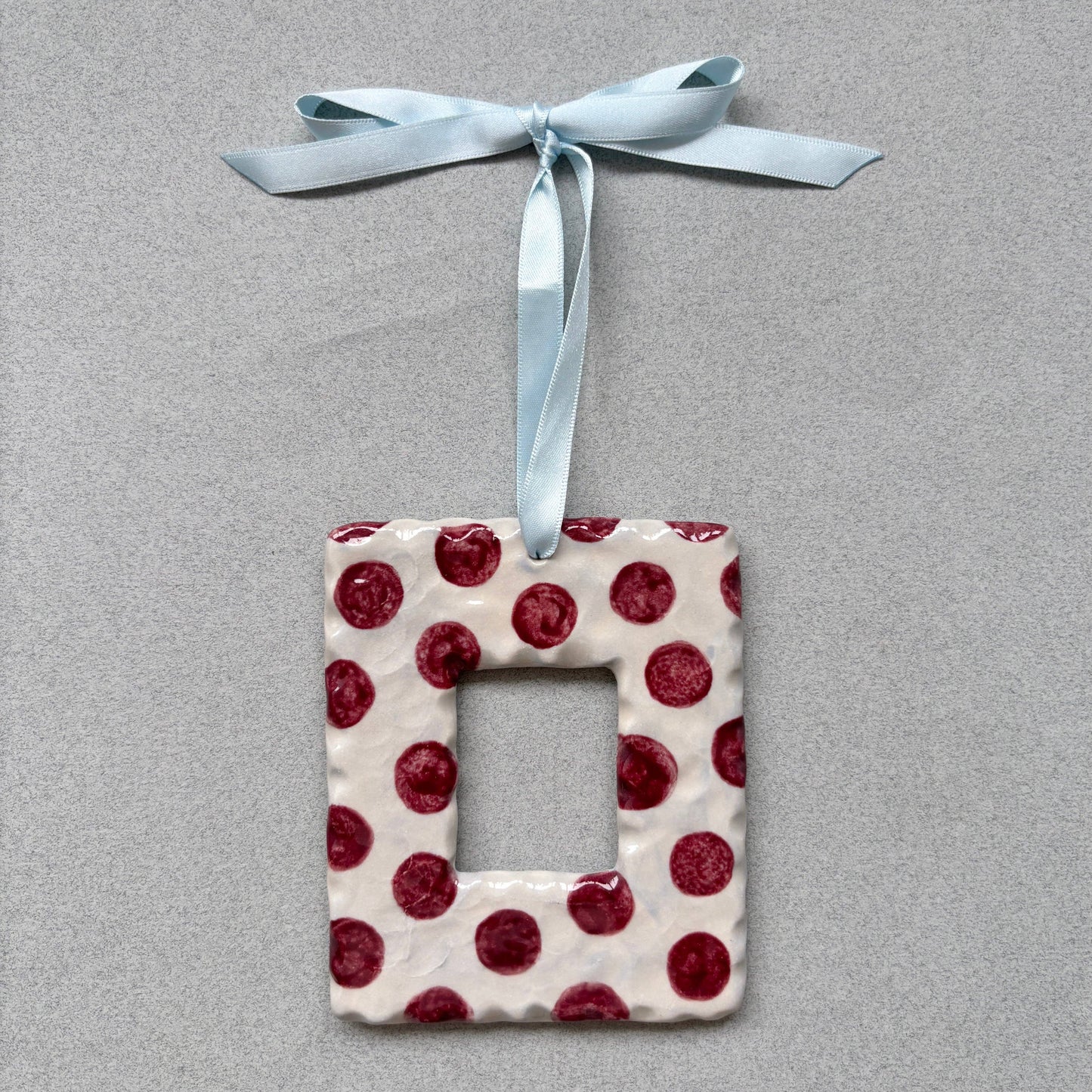 Baby blue and burgundy ceramic photo frame