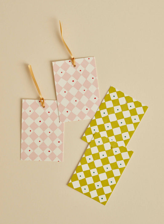 Gift Tags - Mini diamond pink/green Set of 8 (2 designs)