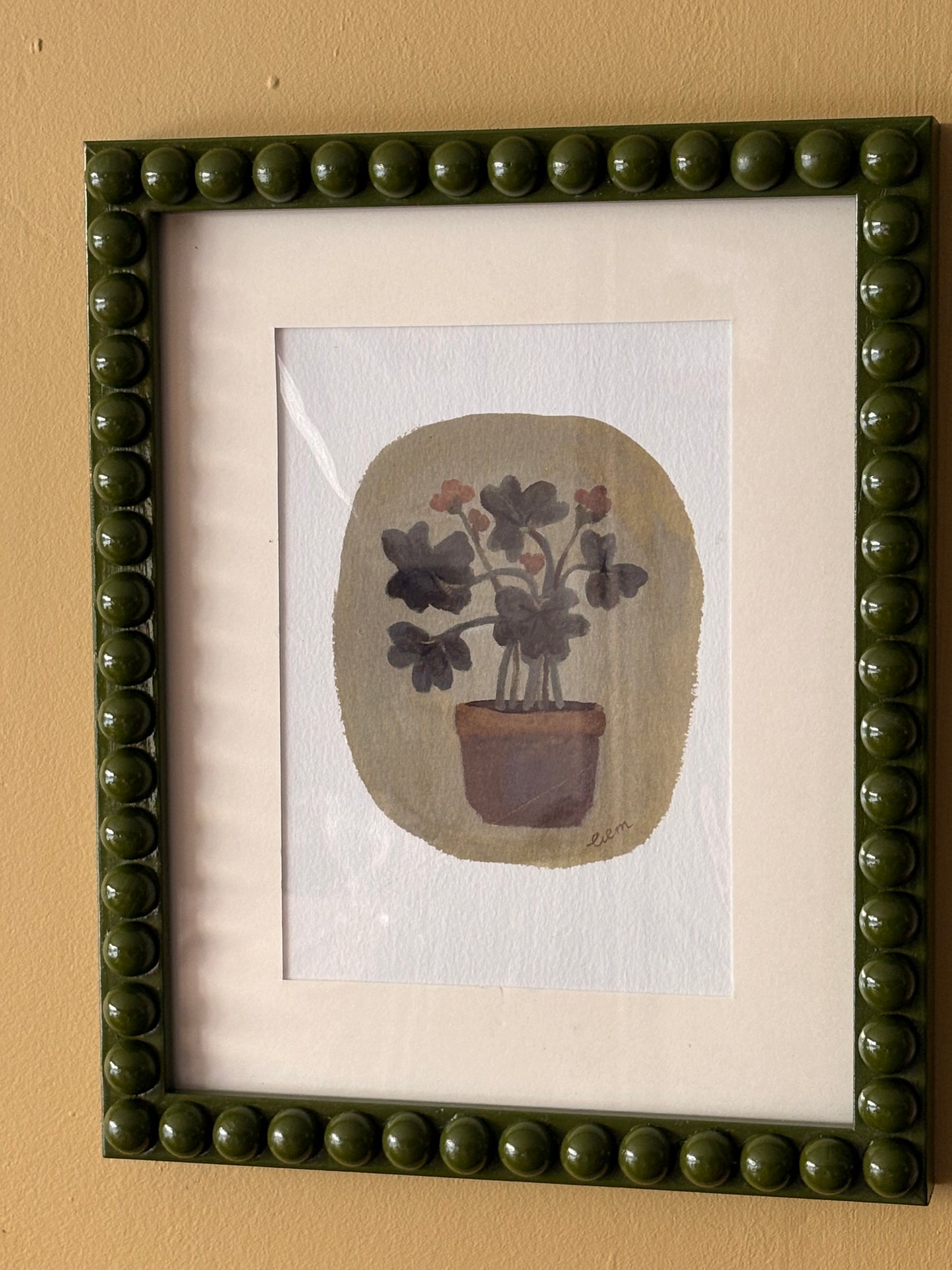 Handmade Olive wooden bobbin frame with floral print