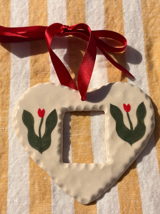 Red tulip handmade heart  photo frame by Ruth Wilde