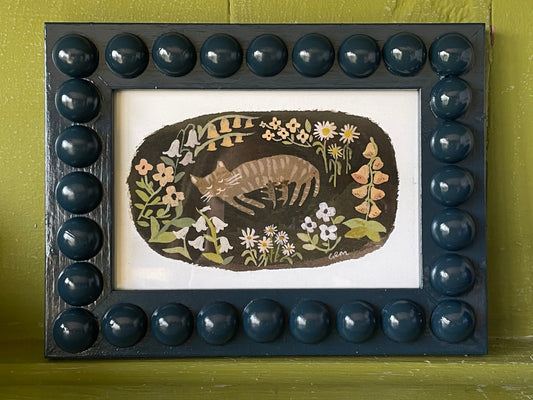 Navy blue Bobbin Wooden Frame with Cat print