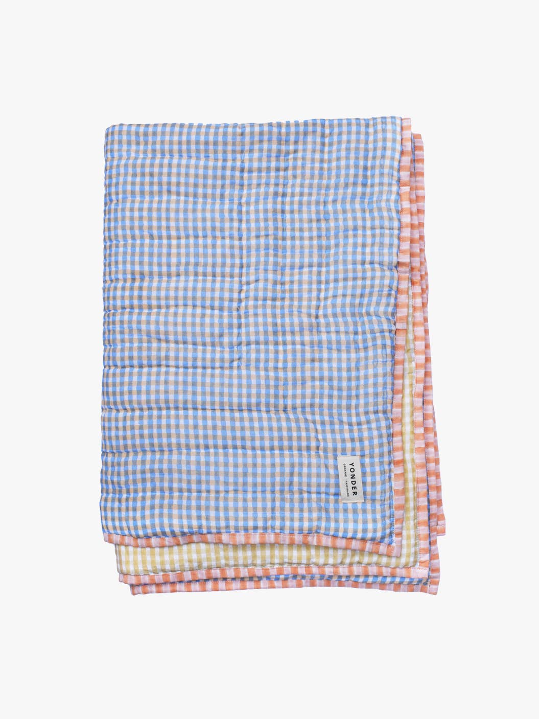 Organic Cotton Quilted Blanket Blue and Mustard