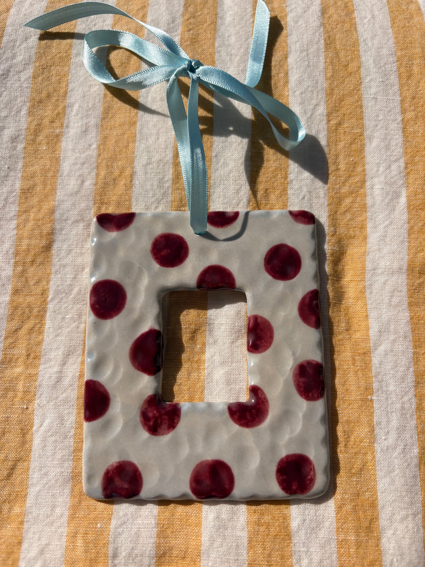 Baby blue and burgundy ceramic photo frame