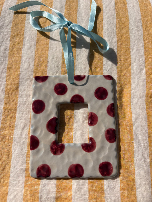 Baby blue and burgundy ceramic photo frame