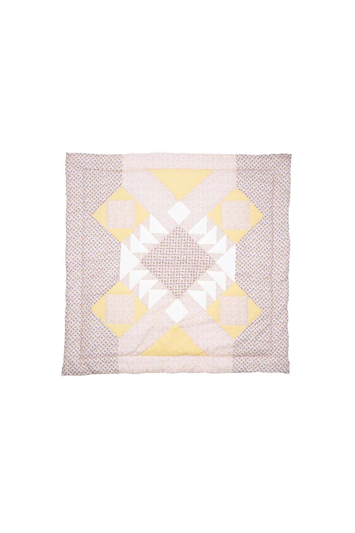 Plaid Aneka - patchwork - flowers - pink - yellow: Patchwork Summer Throw, Blanket Rose / M