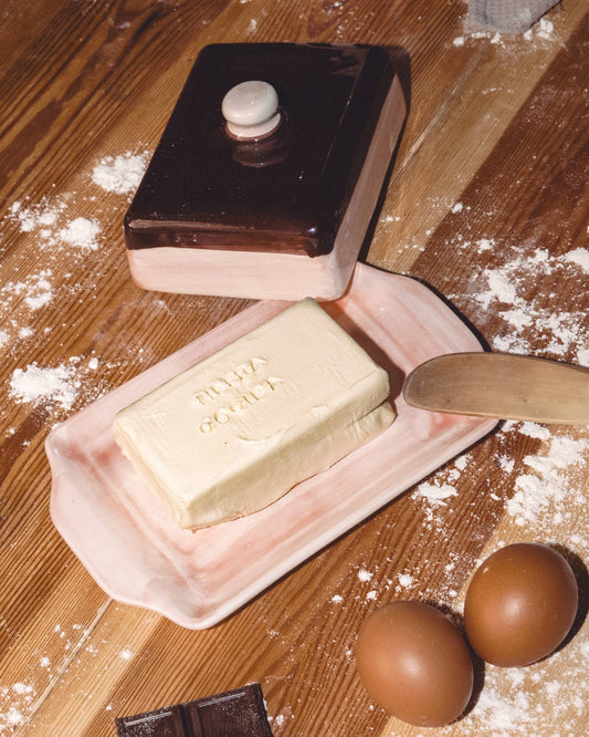 Artisanal Ceramic Butter Dish – Pink & Brown / CHOCOLATE