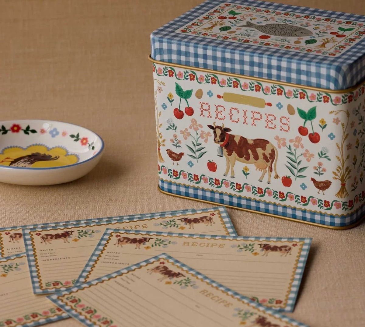 Home Sweet Home Cow Cross Stitch Metal Recipe Tin