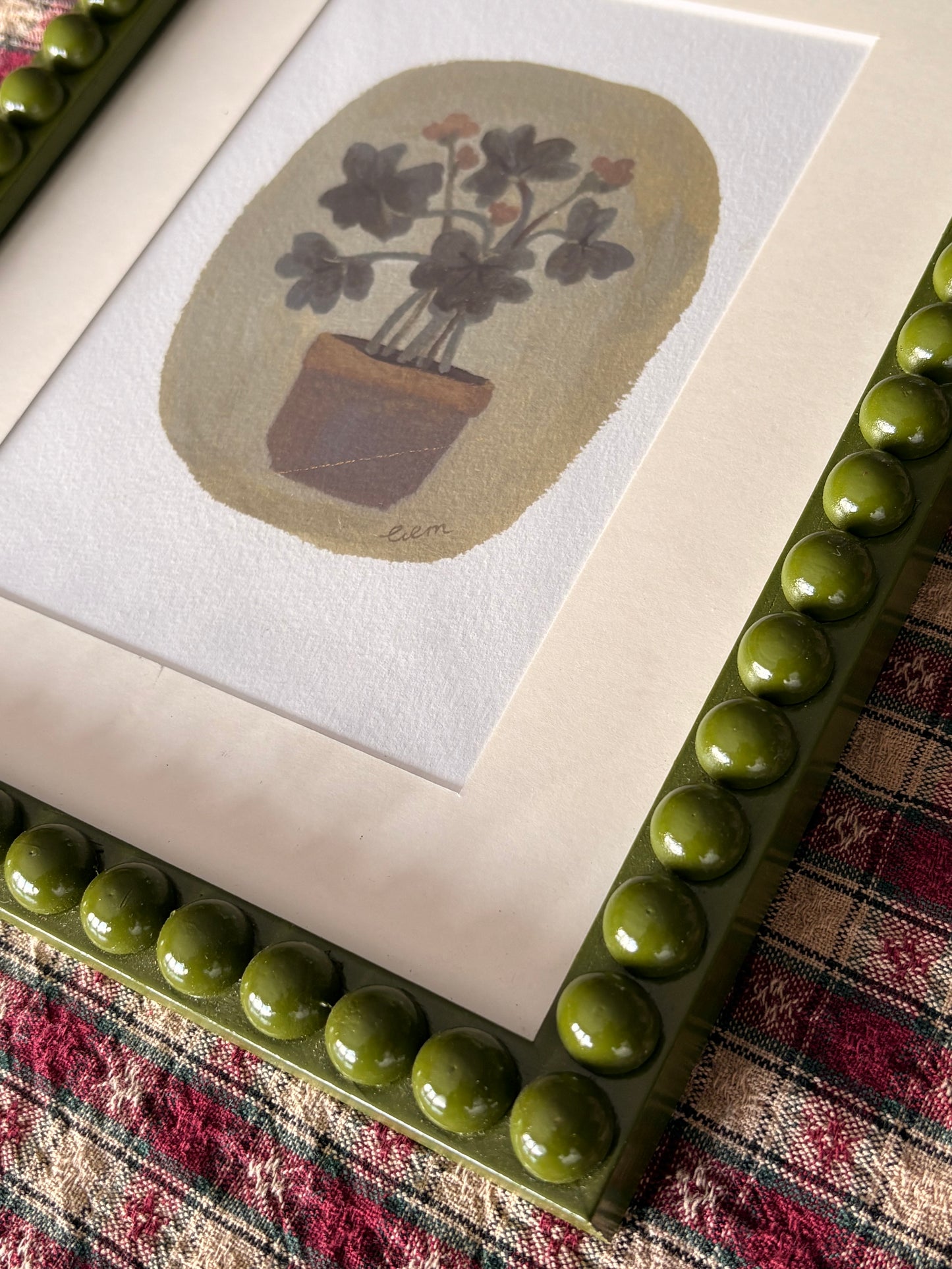 Handmade Olive wooden bobbin frame with floral print