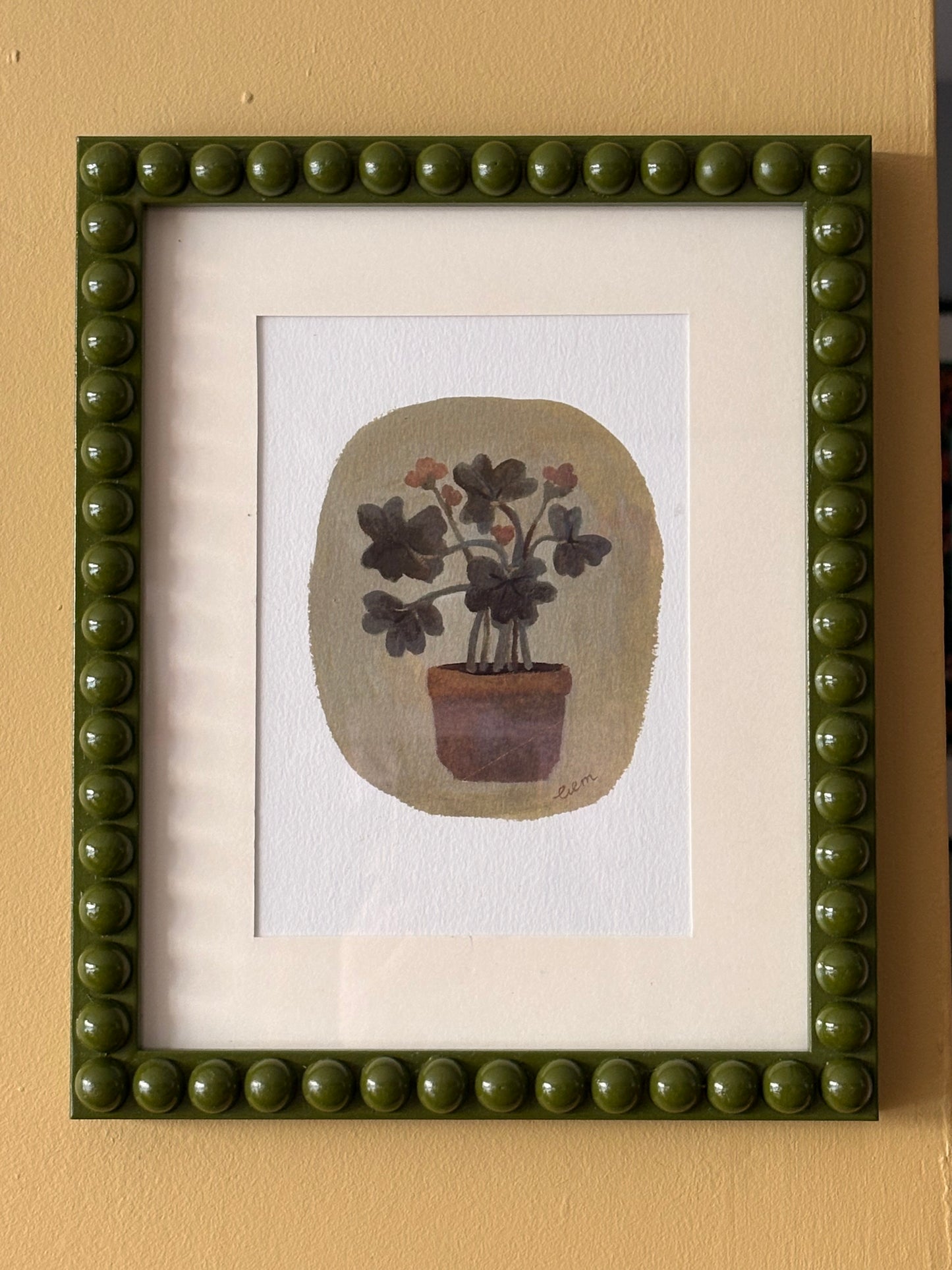 Handmade Olive wooden bobbin frame with floral print