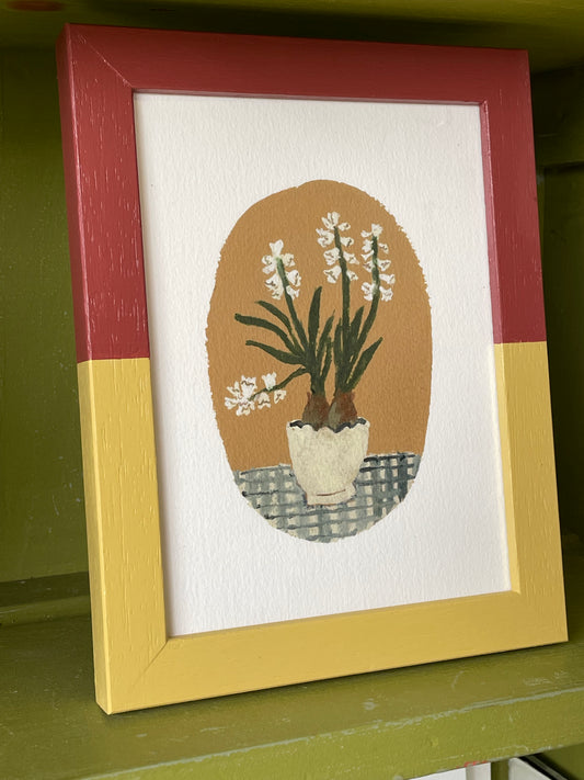 Hand painted frame with Hyacinth print