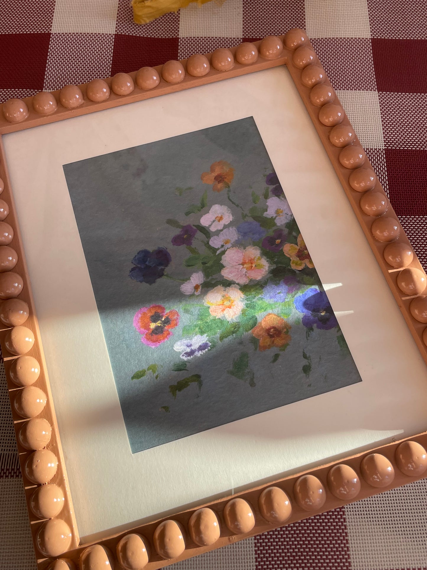 Toffee Wooden Bobbin bobble Frame With BrittanySmith Studio Pansy Print