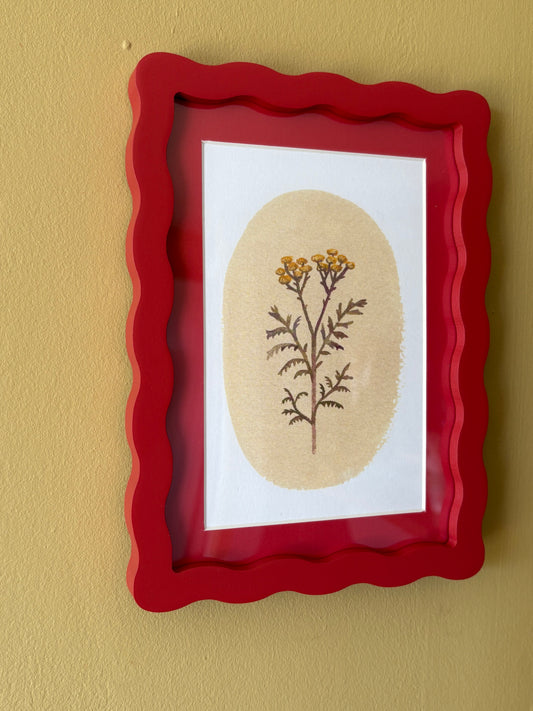 Red Wooden wave picture frame with floral print