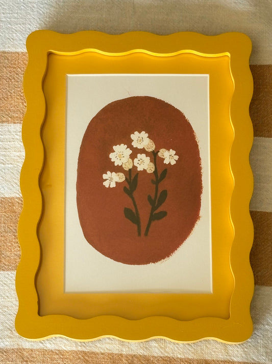 Yellow Wooden wave picture frame with floral print