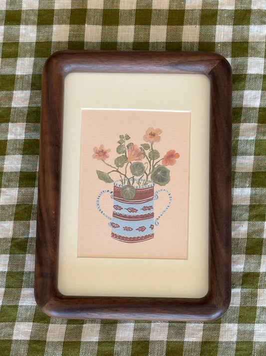 Peach  Floral print in wooden frame