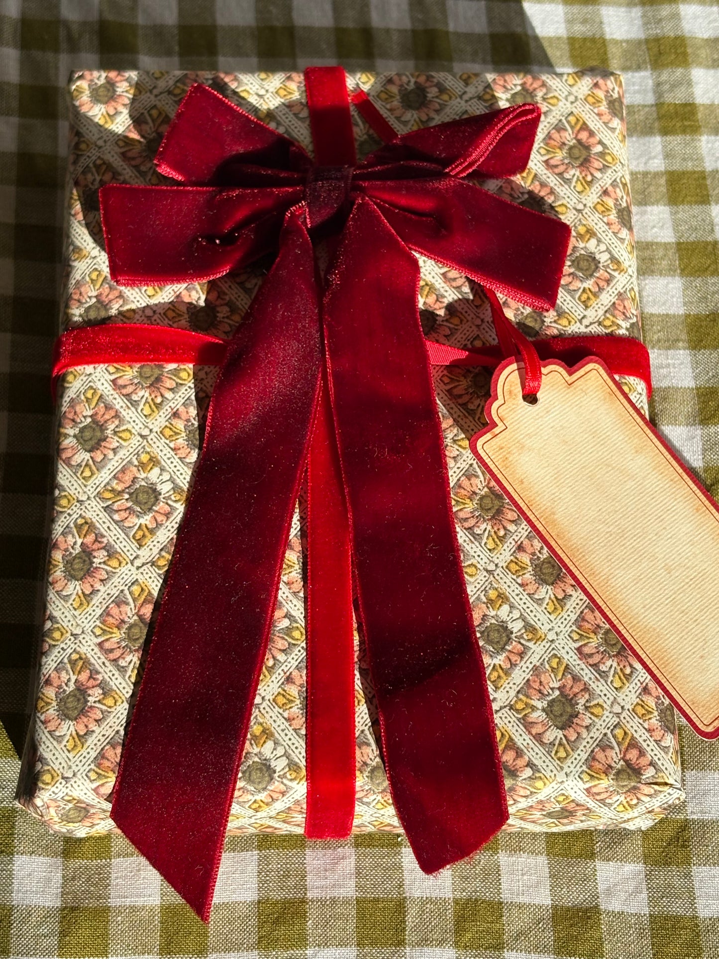 Blind Book wrapped in Italian Vintage Paper and Velvet Bow Jane Austin or Bronte